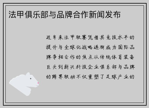 法甲俱乐部与品牌合作新闻发布